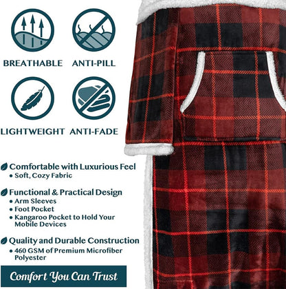 PAVILIA Fleece Blanket with Sleeves, Foot Pockets for Women Men Adults, Plush Wearable Blanket Throw Wrap, Warm Snuggle Blanket Robe, Cozy Gift Ideas Wife Mom, Dark Purple