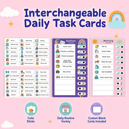 2PCS Magnetic Visual Chore Chart for Kids, Schedule Checklist for Kids, Kids to Do Task (1 Morning Checklist Boards, 1 Bedtime Checklist Boards) (Pink)
