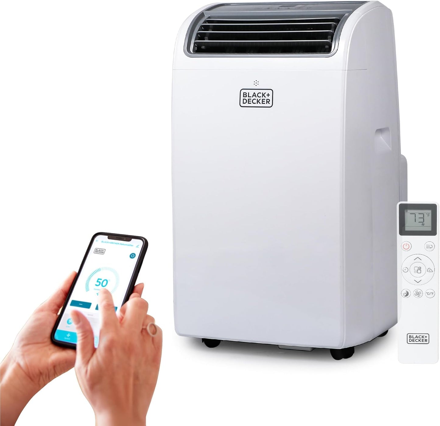 BLACK+DECKER Smart Portable Air Conditioner, 12,000 BTU, BPACT12WT, White | 8,000 BTU SACC for Rooms up to 550 Sq. Ft., Smart 3-in-1 Portable AC, Fan and Dehum with Follow Me Remote