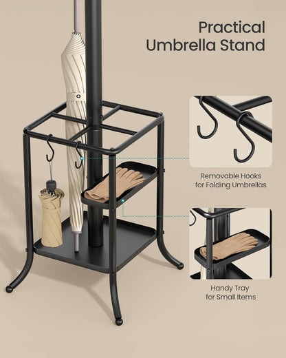 SONGMICS Coat Rack Freestanding Metal Coat Rack Stand with 12 Hooks | Coat Rack with Umbrella Holder