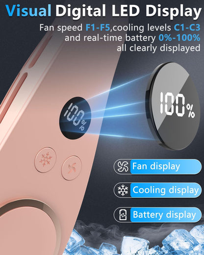 Neck Fan with Cooling Plate-24H Quiet Powerful Fans that Blow Cold Air-5 Speed&Power LED Display-USB 5500mAh Bladeless Wearable Personal AC Cooler for Women,Men,Kids,Travel,Outside,Indoor White