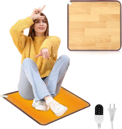 QOUBAI PVC 110V Heated Floor Mat Heater for Foot Warmer Under Desk 22 x 20 Inch Electric Heating Pad Energy Saving Carpet Pad Indoor Floor Heated Rug for Home Office Bathroom House Gray