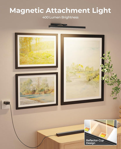 Picture Light for Wall, 16in Battery Wall Sconce Art Light CCT Dimmable Magnetic Battery Lights for Painting with Remote Control for Gallery Artwork Living Room Portraits Hallway 2PCS Black