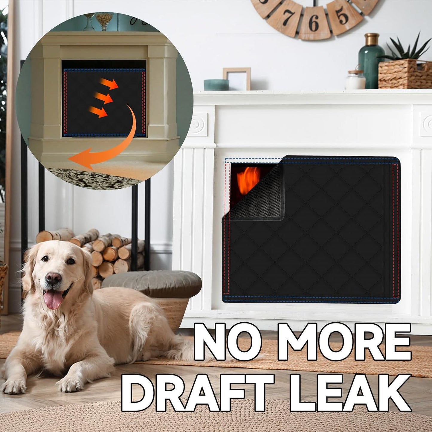 TORRAMI 36" x 28" Magnetic Fireplace Blocker Blanket Cover with Hook and Loop Tapes Save Energy
