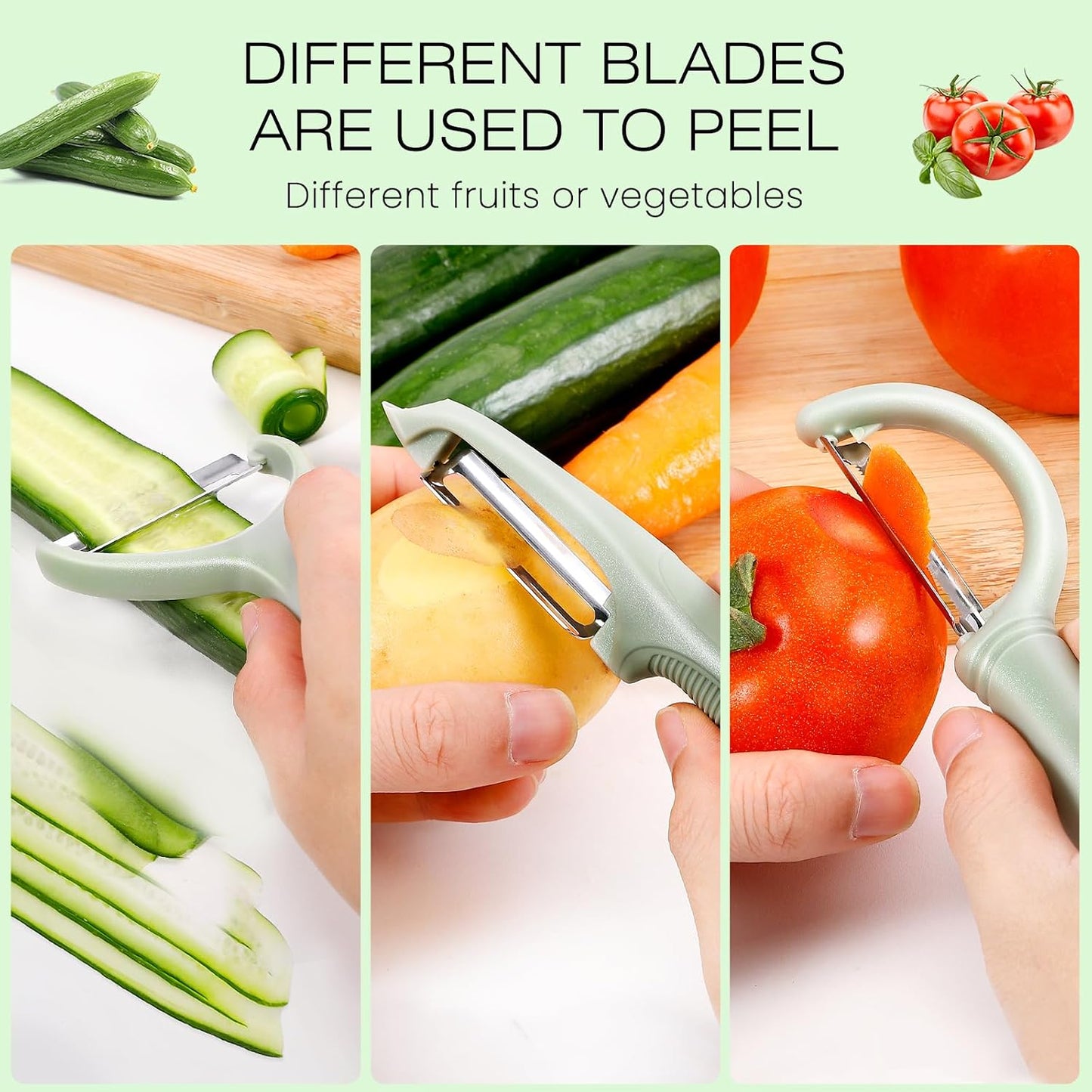 Senbowe Upgrade Potato Peeler for Kitchen, 6PCS Stainless Steel Vegetable Peeler, I and Y Veggie Food Peeler for Apple Fruit Carrot Zucchini Cucumber,Good Grip Makes Peeling Very Easy (Green)