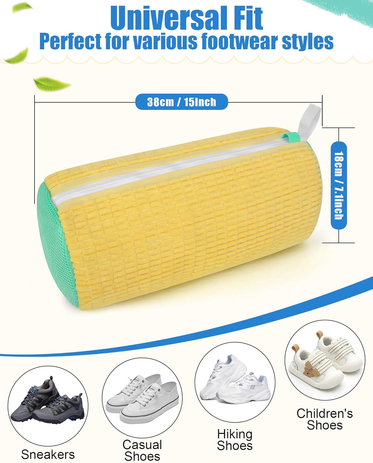 Shoe Washing Machine Bag, 2Pcs Reusable Laundry Shoe Bag for Washer and Dryer, 360° Deep Cleaning Mesh Shoe Wash Bag, Durable Sneaker Cleaning Bag Fit for All Shoes Types (Yellow)