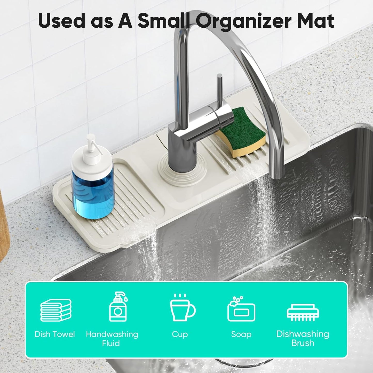 24 Inch Longer Faucet Mat for Kitchen Sink [5° Slope Fast Self-draining]Bathroom Kitchen Sink Splash Guard Silicone Sinks Faucet Mat Splash Guard for Kitchens Sinks Area Tidy Splashs Draining Mats