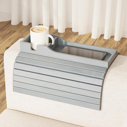 SpaceAid Bamboo Couch Cup Holder, Anti Falling Foldable Sofa Armrest Tray with Cup Holder, Couch Arm Side Table Organizer for Drink Cup Remote Snacks (Natural)