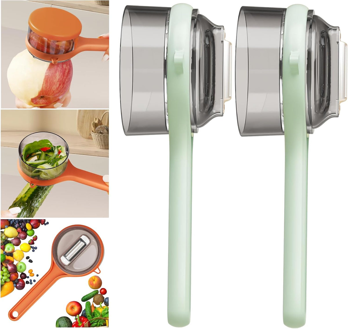 Peeling Knife With Storage Box, Fruit And Vegetable Peeler With Container, Double-Sided Stainless Steel Multi-Function Peeler For Home Kitchen (A-1pcs Orange)