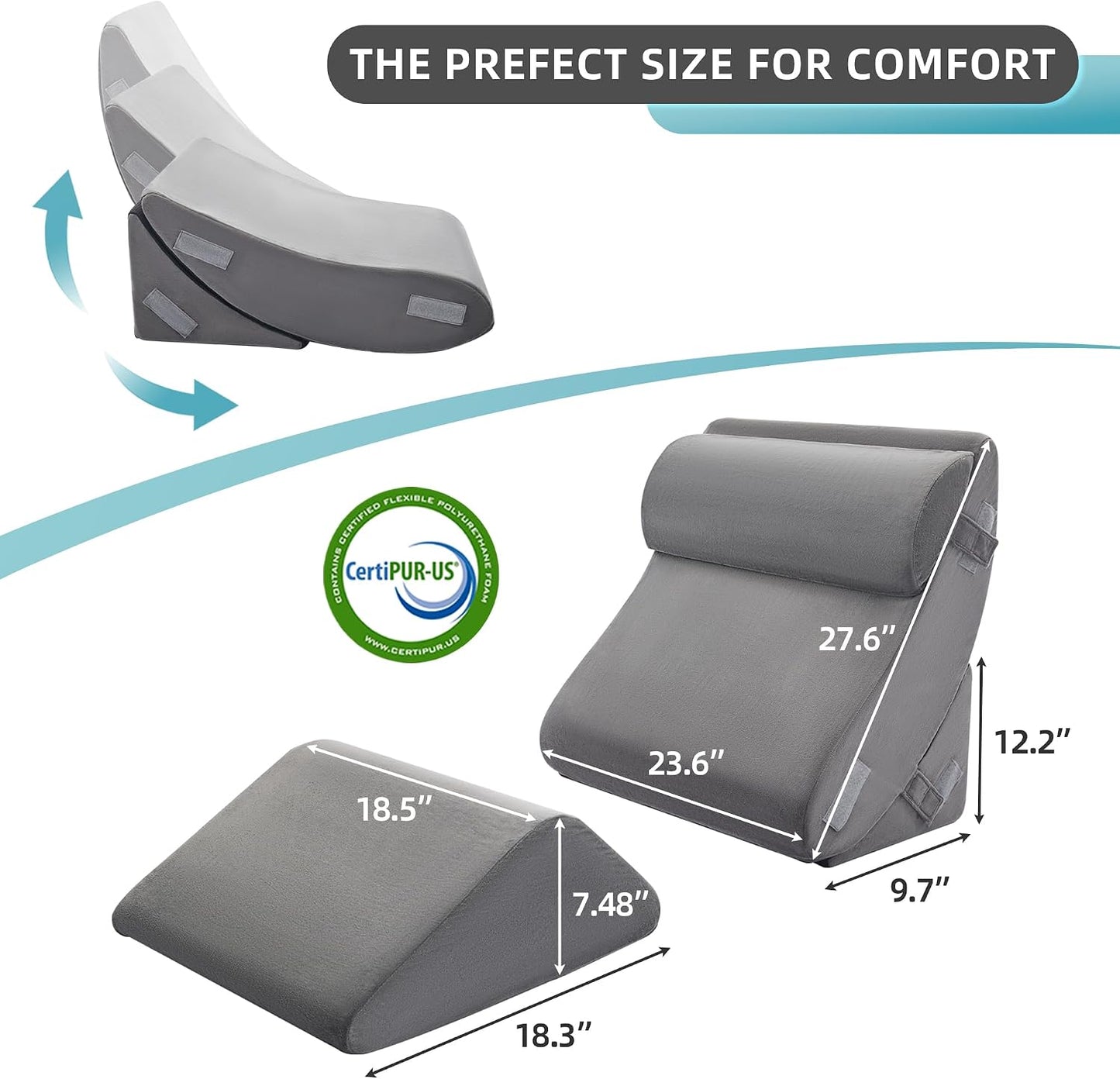 Kingfun 4PCS Orthopedic Bed Wedge Pillow Set for Sleeping, Post Surgery Memory Foam Support Pillows for Back, Neck and Leg Pain Relief, Adjustable Triangle Pillow - Acid Reflux, Anti Snoring & GERD