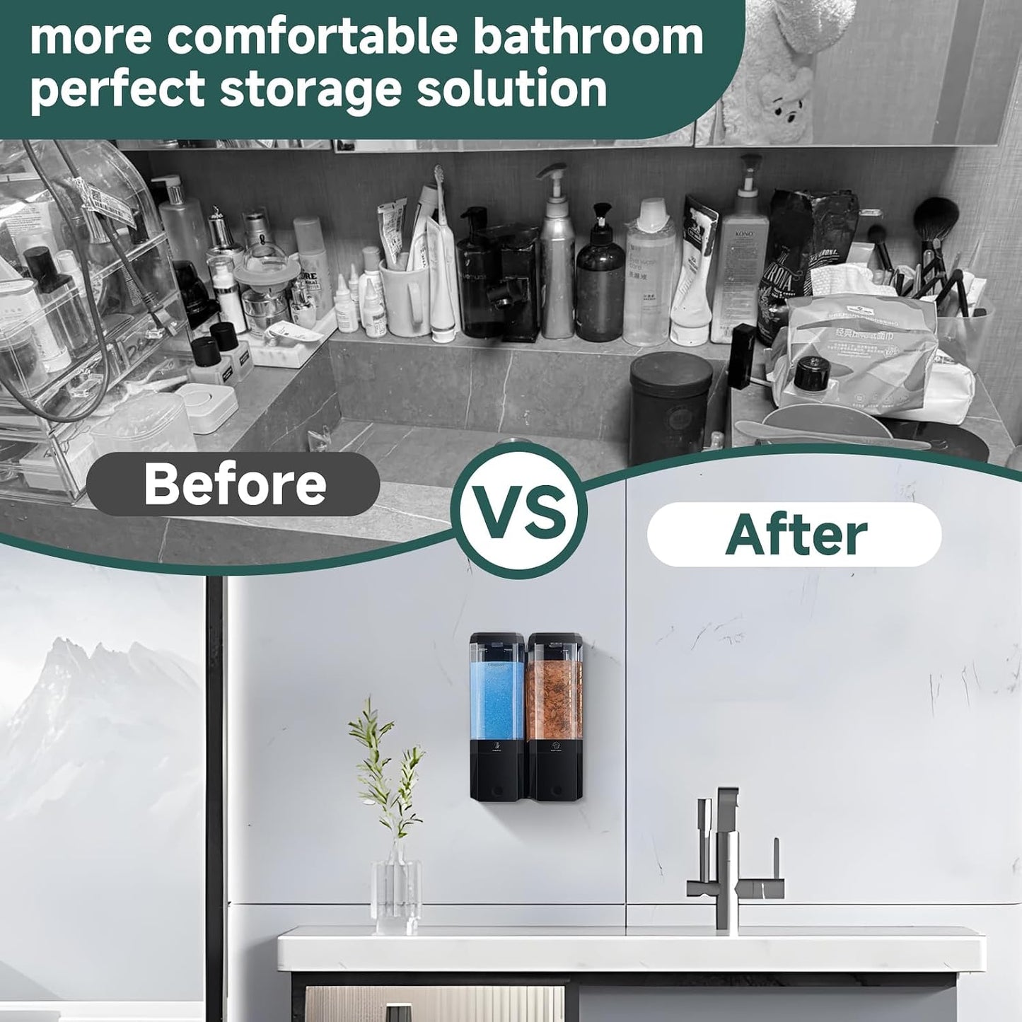 Shampoo and Conditioner Dispenser 3 Chamber No Drill Shampoo Dispenser for Shower Wall Mounted Shower Soap Dispenser 3 * 500ml Refillable Shower Dispenser for Bathroom Hotel(Black 3 Chamber)