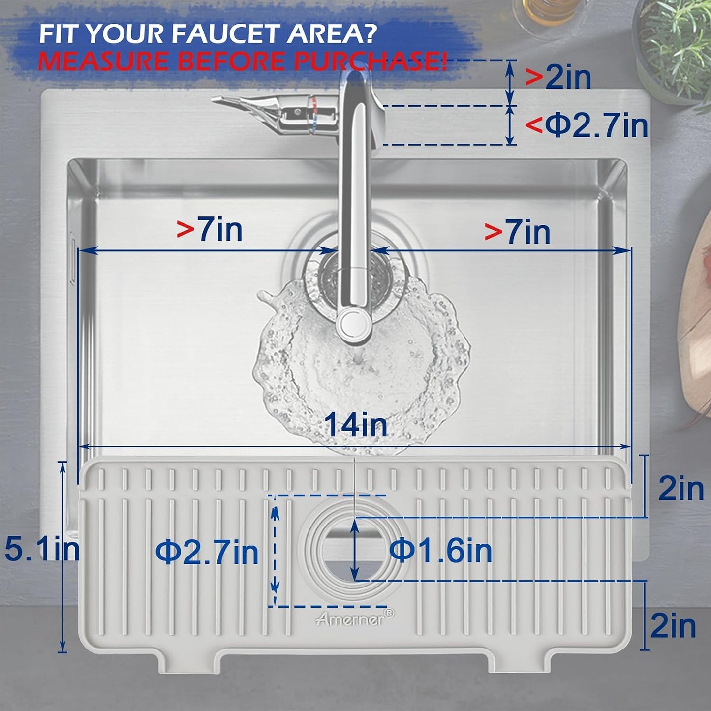 Kitchen Sink Splash Guard, 20IN Longer Silicone Faucet Guard & Draining Mat, Bathroom and Kitchen Sink Organizer, Sink Faucet Mat Water Splash Guard Behind Faucet Accessories Gadget, 20” x 5.5”, White