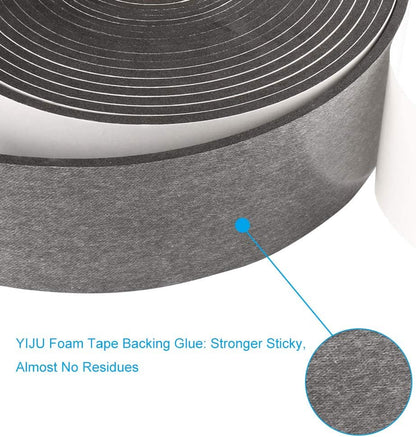 2 Rolls Foam Seal Tape for Door Window Insulation, Soundproof and Shockproof Foam Adhensive Strip, 3/8" Wx3/16 T Single Sided Foam Tape, Cold Air and Draft Closed Cell Seal Strip,Total 32FT