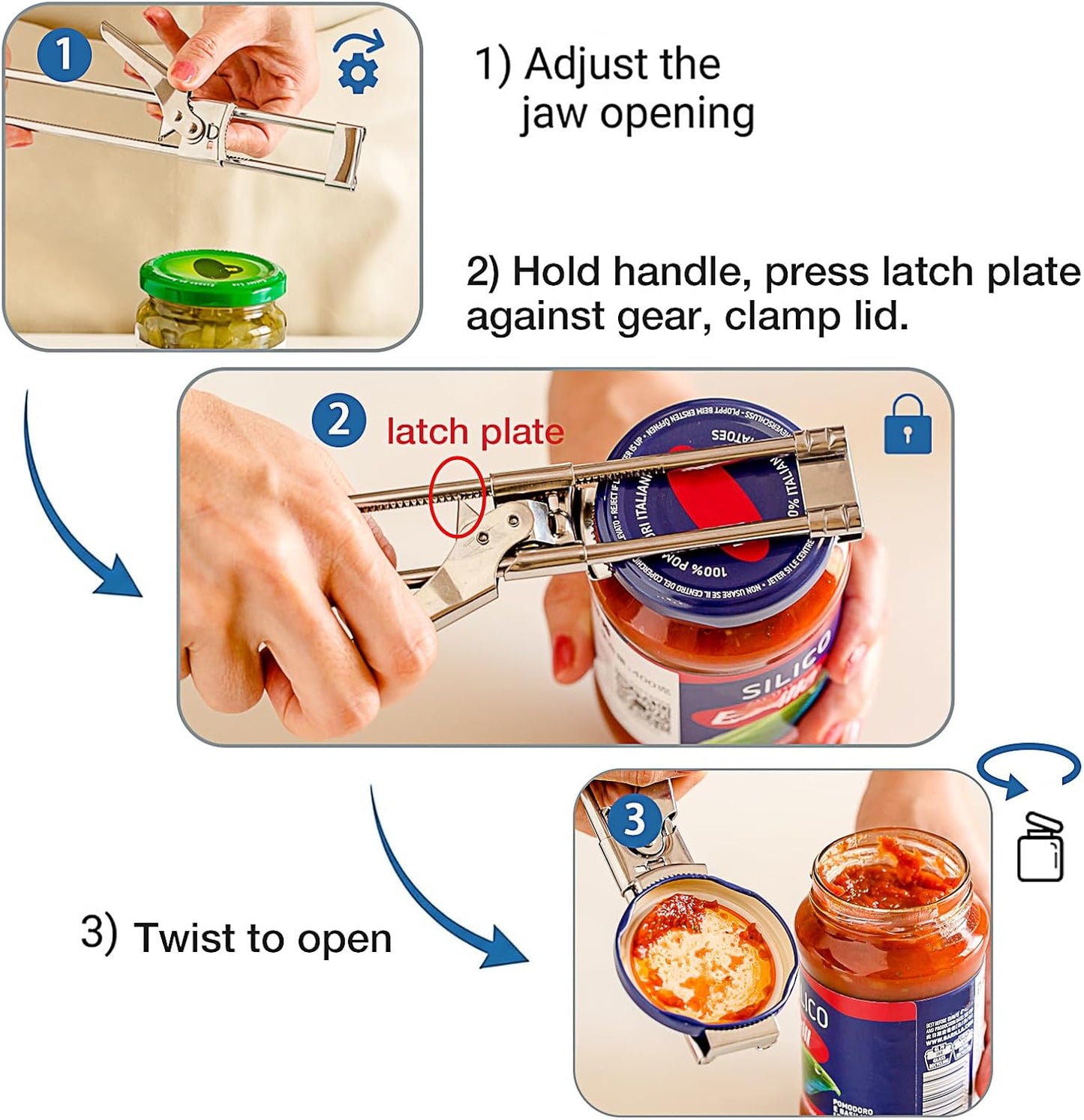 Extended Jar Openers for Weak Hands (1) | Adjustable Stainless Steel Bottle Opener, Can Opener for Seniors with Arthritis, Large and Small Lids Gripper, Household Tool