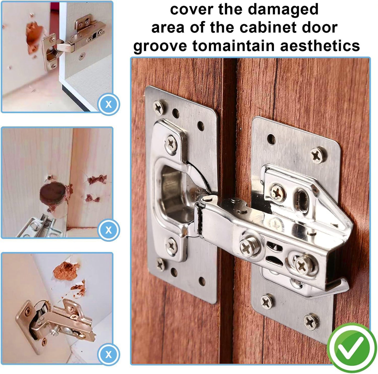 Hinge Repair Plate,10PCS Cabinet Hinge Repair Plate with Customized Screws,Stainless Steel Kitchen Cupboard Door Hinge Repair Brackets with Holes for Kitchen Cupboards Door