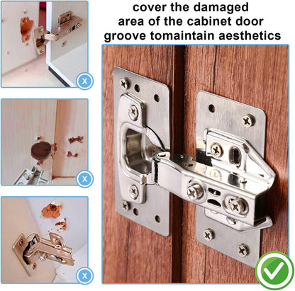 Hinge Repair Plate,10PCS Cabinet Hinge Repair Plate with Customized Screws,Stainless Steel Kitchen Cupboard Door Hinge Repair Brackets with Holes for Kitchen Cupboards Door