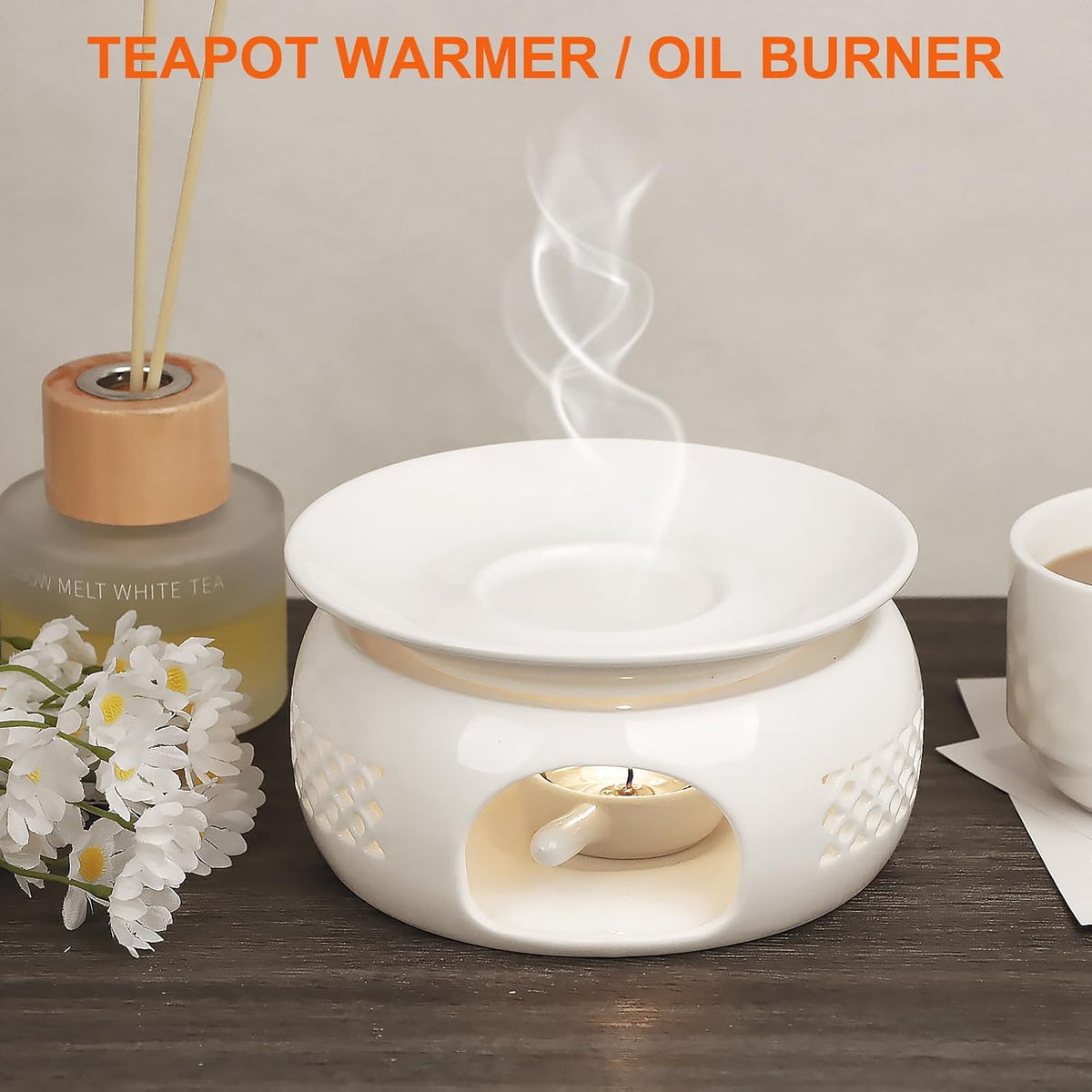 KAYCROWN Teapot Warmer, Ceramic Tea Warmer with Tealight Holder, Teapot Heater for Heating Tea, Coffee, Milk, Tea Light Warmer, Suitable for All Teapots