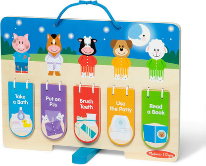 Melissa & Doug My Daily Routines Chart, Wooden Daytime and Nighttime Habit Tracker with Multi-Lingual Stickers, Hands-On, Screen-Free Preschool Toys for Girls & Boys Ages 3+ - FSC Certified