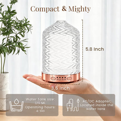 Essential Oil Diffuser for Home, Glass 120 ml | 7 Color Lights, Quiet Aromatherapy Diffuser, Auto Shut-Off & Timer for Bedroom Office, Gifts for Women - Dimond Glass