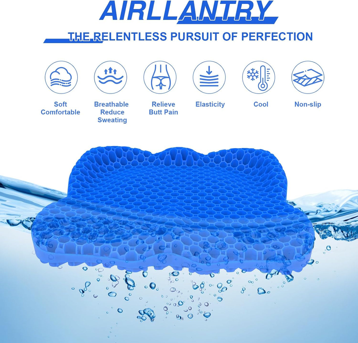 Thicken 19.7in Seat Cushion, Gel Seat Cushion for Long Sitting–Office Chair, Wheelchair, Car Pad, Large Cooling Support Pad for Back Pain, Sciatica, Tailbone Pain Relief