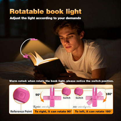 VAVOFO Rechargeable Book Light Rotatable：24 LEDs Reading Light, 3-Color & 9-Brightness Book Lamp, Eye Cared 120Hrs Runtime Lightweight Clip on Led Light for Book Lovers (Black)