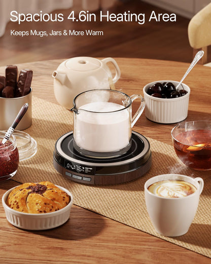 Coffee Mug Warmer for Desk, 50W, Cup Warmer 4 Temps & Timer - Wood | Smart Display; 12H Timer; Auto Shut Off; Fast Heating; Easy-Clean; Candle Warmer Plate; UL Certified Gift for Coffee Lovers