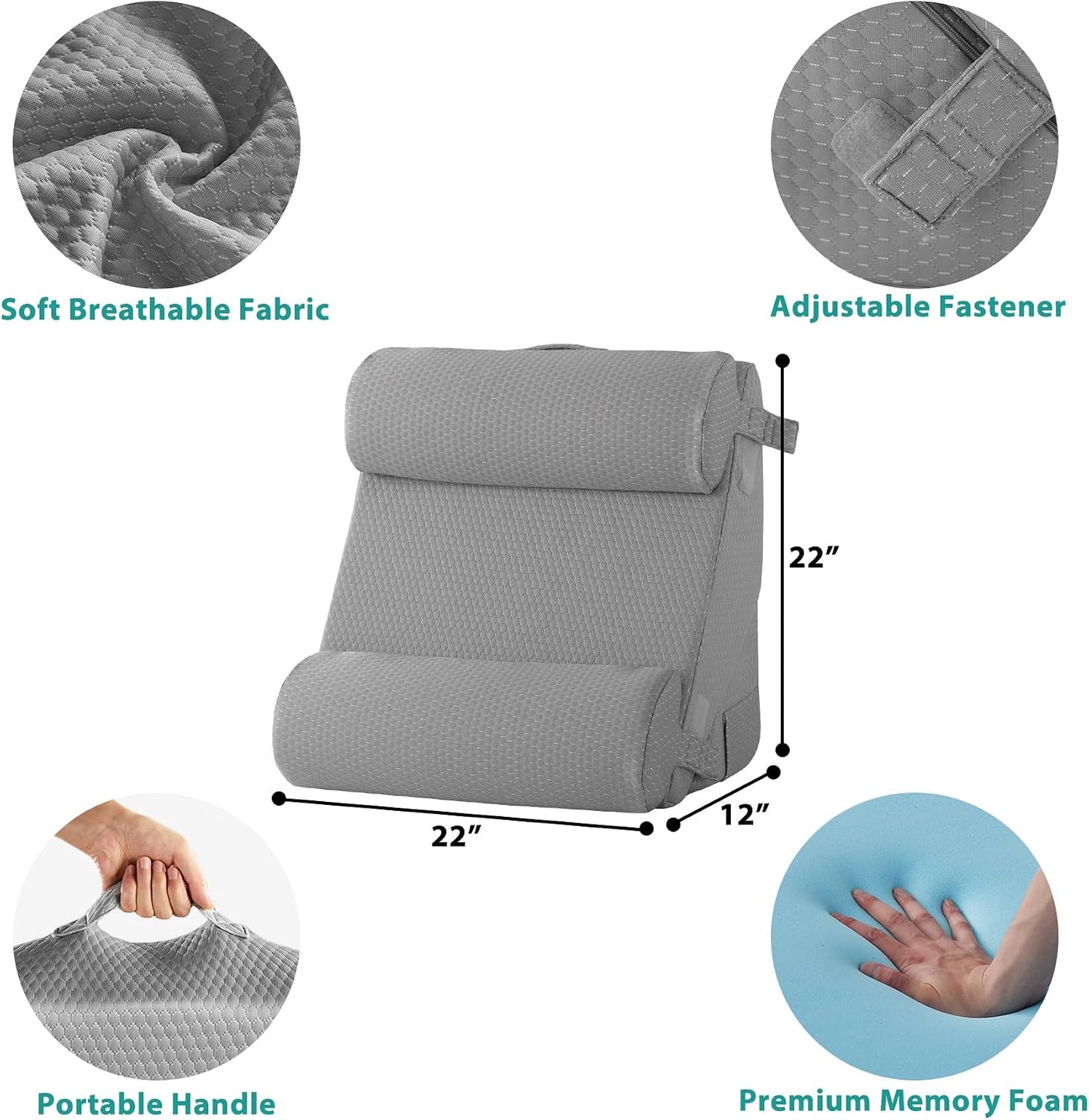 Bedluxe Wedge Pillow Headboard, 3PCS Orthopedic Bed Wedge Pillows Set for After Surgery, Adjustable Pillow Wedge for Acid Reflux&Back Pain Relief, Sleeping, Back Pillow for Bed Sitting Up, White/Grey