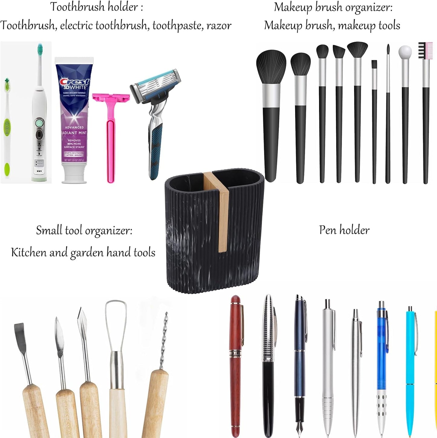Toothbrush Holders for Bathroom, Bamboo Electric Toothbrush Stand, White | Toothbrush and Toothpaste Organizer for Sink Countertop, Bathroom Storage Stand for Brushing Accessories