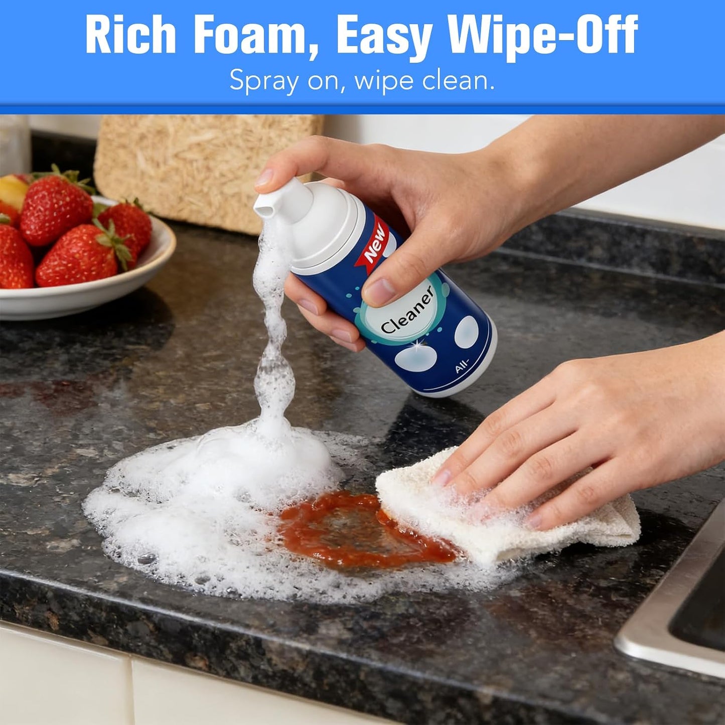 2Pack Foaming Heavy Oil Stain Remover,foaming wall cleaner,Rinse-Free Foam Cleaner Spray for Kitchen Grease, Multifunctional Surface Cleaner for Stovetops, Countertops, Range Hoods & Sinks