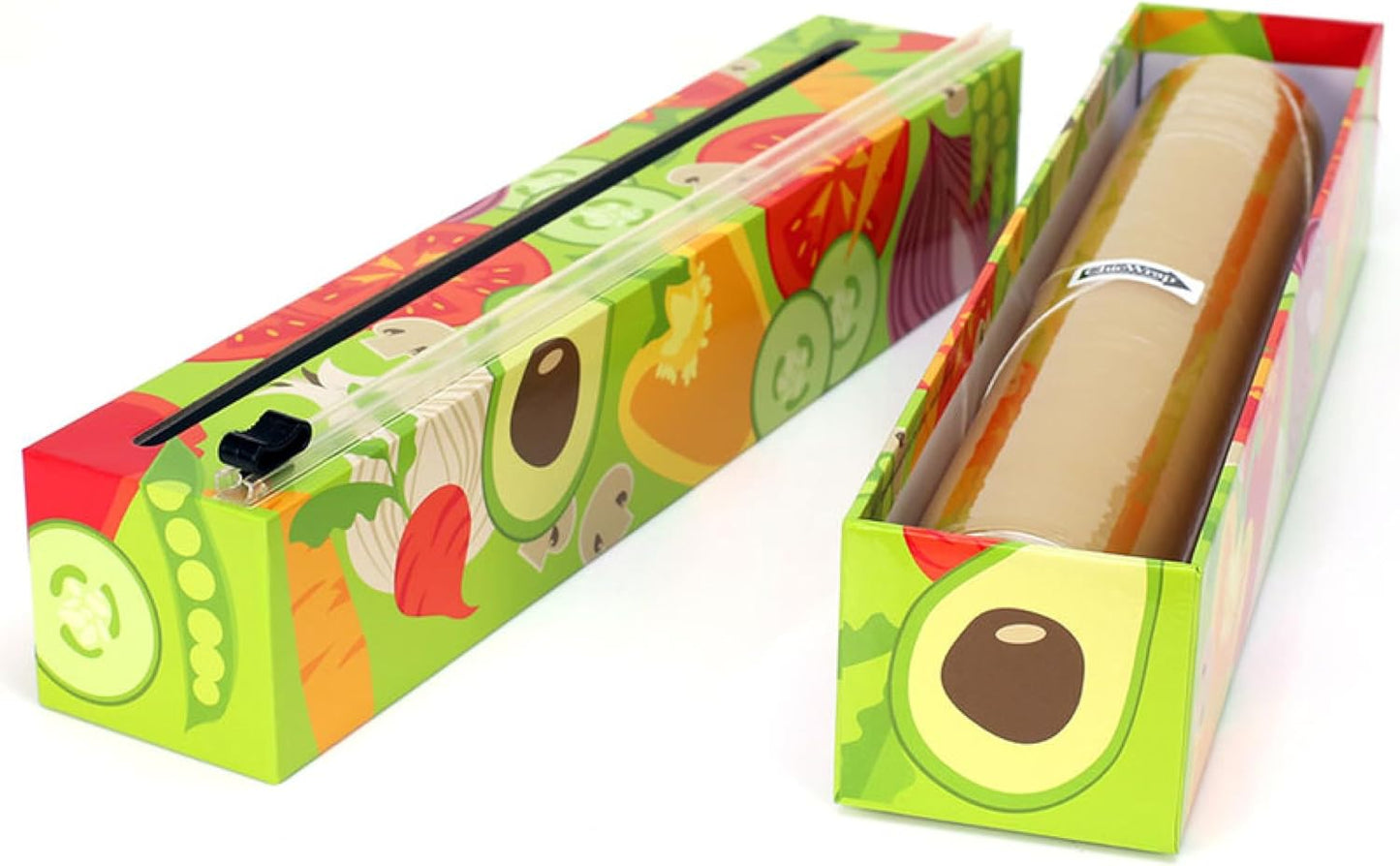 Chicwrap Veggies Refillable Plastic Wrap Dispenser - Includes One 12" x 250' Roll of Professional Grade Plastic Wrap - BPA Free and Kosher Certified - Reusable Dispenser w/Slide Cutter | Reusable Plastic Wrap Dispenser with Four Non-Slip Rubber Feet and