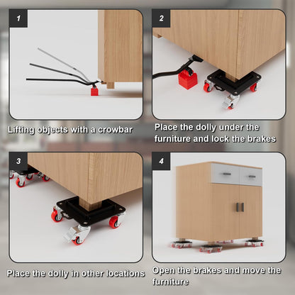 MYUEA Furniture Dolly 5 Wheels Heavy Duty with Removable Side Guards,3307 Lbs Capacity,360° Rotating Wheels & Side Brake,Furniture Movers Lifter Tool with Wheels for Appliances,Sofas,Beds,Pianos