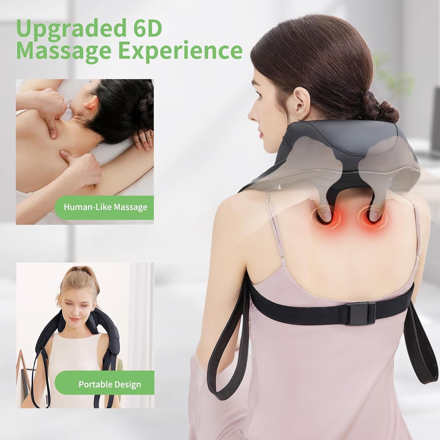 Shiatsu Back and Neck Massager, Cordless Shoulder Massager with Heat, Electric Deep Tissue 3D Kneading Massage Pillow for Shoulder, Leg, Body Muscle Pain Relief, Gifts for Men Women