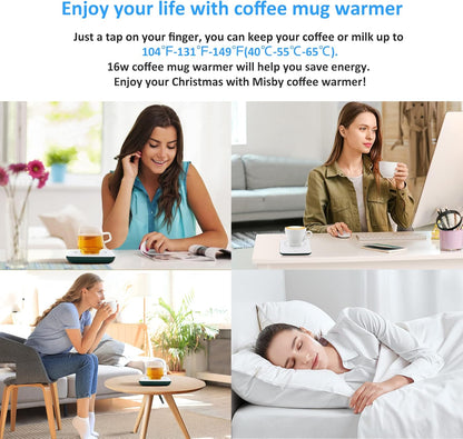 Misby Mug Warmer, Coffee Warmer for Desk Auto Shut Off Coffee Lovers Gift Ideas, Smart Coffee Cup Warmer with Gravity-Induction Coffee Mug Warmer for Desk Use Keep Beverages Coffee Warmer (White)