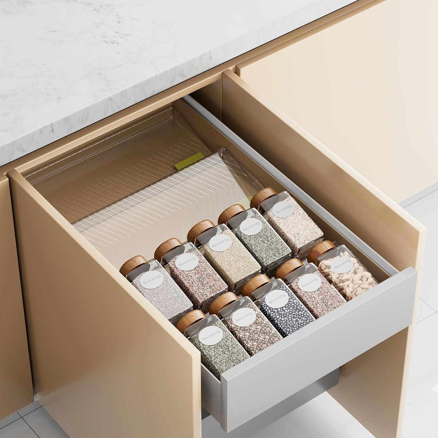 Spice Drawer Organizer, 8 Pack Clear Seasoning Organizer Rack | Expandable From 11" to 22" Wide, Kitchen Spice Rack Organizers for Drawer, Countertop, (Jars Not Included)