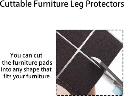 3.5inch Square Felt Furniture Pads, 16Pcs Self Adhesive Cuttable Felt Furniture Leg Pads Floor Protectors Furniture Sliders for Hardwoods Floors, Brown