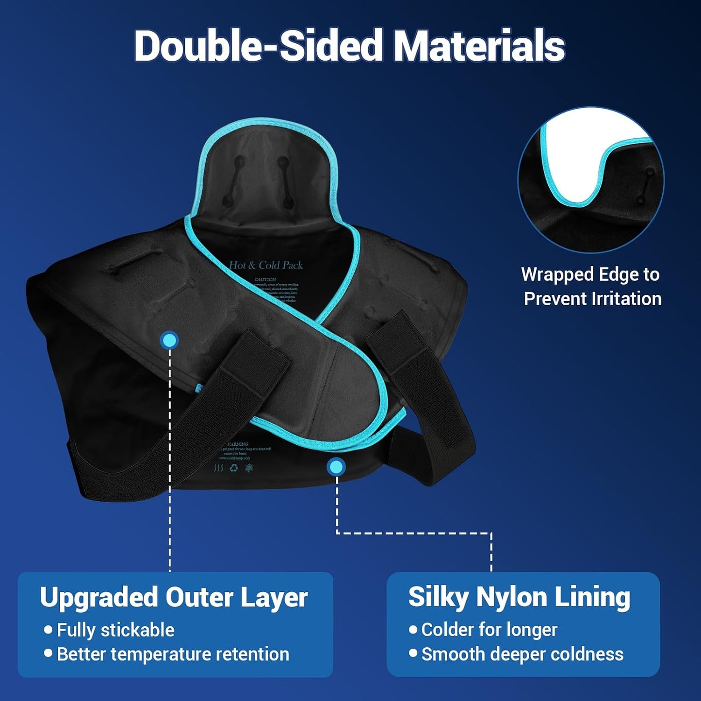 Comfytemp Large Ice Pack for Neck Shoulders Upper Back Pain Relief with Straps, Reusable Gel Ice Wrap Hot Cold Compress Therapy Recovery for Upper Back, Cervical Injuries, Rotator Cuff (Large, Blue)
