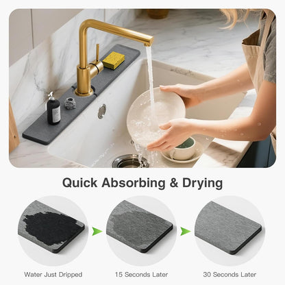 Premium Stone Faucet Mat for Kitchen Sink, 30" x 4" White | Quick Drying & Water Absorbent, Sink Splash Guard Tray for Prevents Moisture Buildup