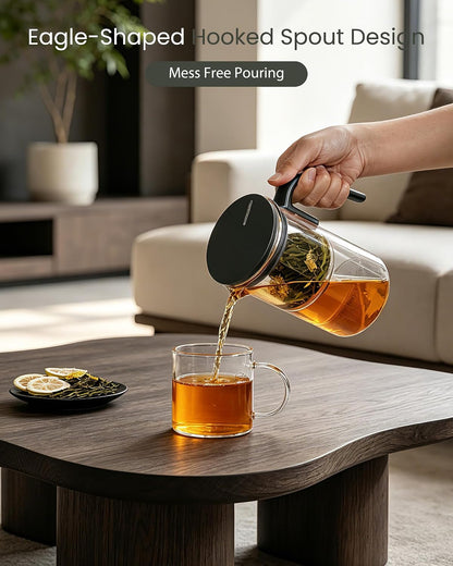 ZENS Magnetic Glass Infuser Teapot for Loose Tea, 27oz Walnut Wood Handle | Magic Teapot with Infuser, Echanted Tea Maker, Mess-Free Loose Leaf Tea Diffusers for Tea lover Gifts