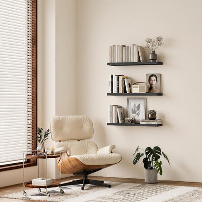 BAYKA Rustic Brown Floating Shelves 22.5in, Set of 2, Wall Mount Wood Shelf | Easy Install, 22lbs Max Load, Hidden Bracket, for Bathroom Bedroom Living Room or Kitchen, Hanging Shelf Book Decor Storage