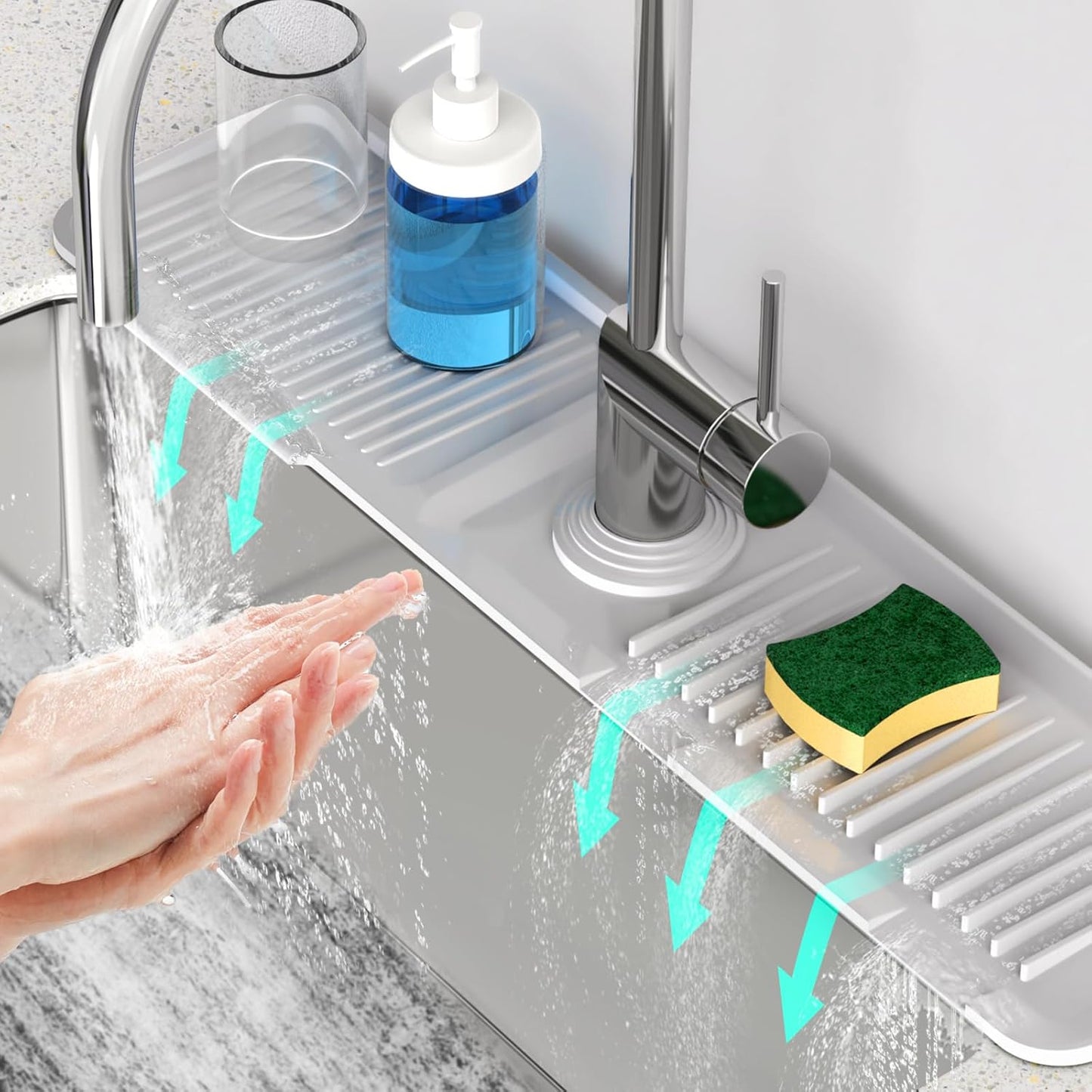 24 Inch Longer Faucet Mat for Kitchen Sink [5° Slope Fast Self-draining]Bathroom Kitchen Sink Splash Guard Silicone Sinks Faucet Mat Splash Guard for Kitchens Sinks Area Tidy Splashs Draining Mats