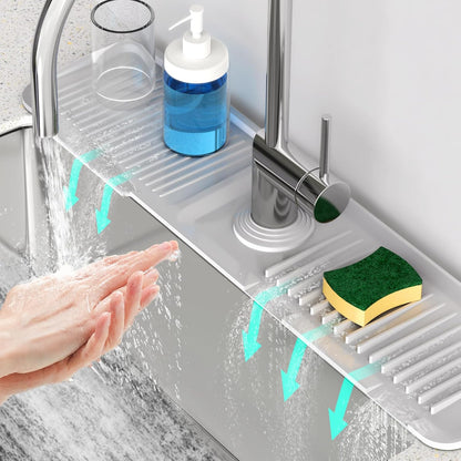 24 Inch Longer Faucet Mat for Kitchen Sink [5° Slope Fast Self-draining]Bathroom Kitchen Sink Splash Guard Silicone Sinks Faucet Mat Splash Guard for Kitchens Sinks Area Tidy Splashs Draining Mats