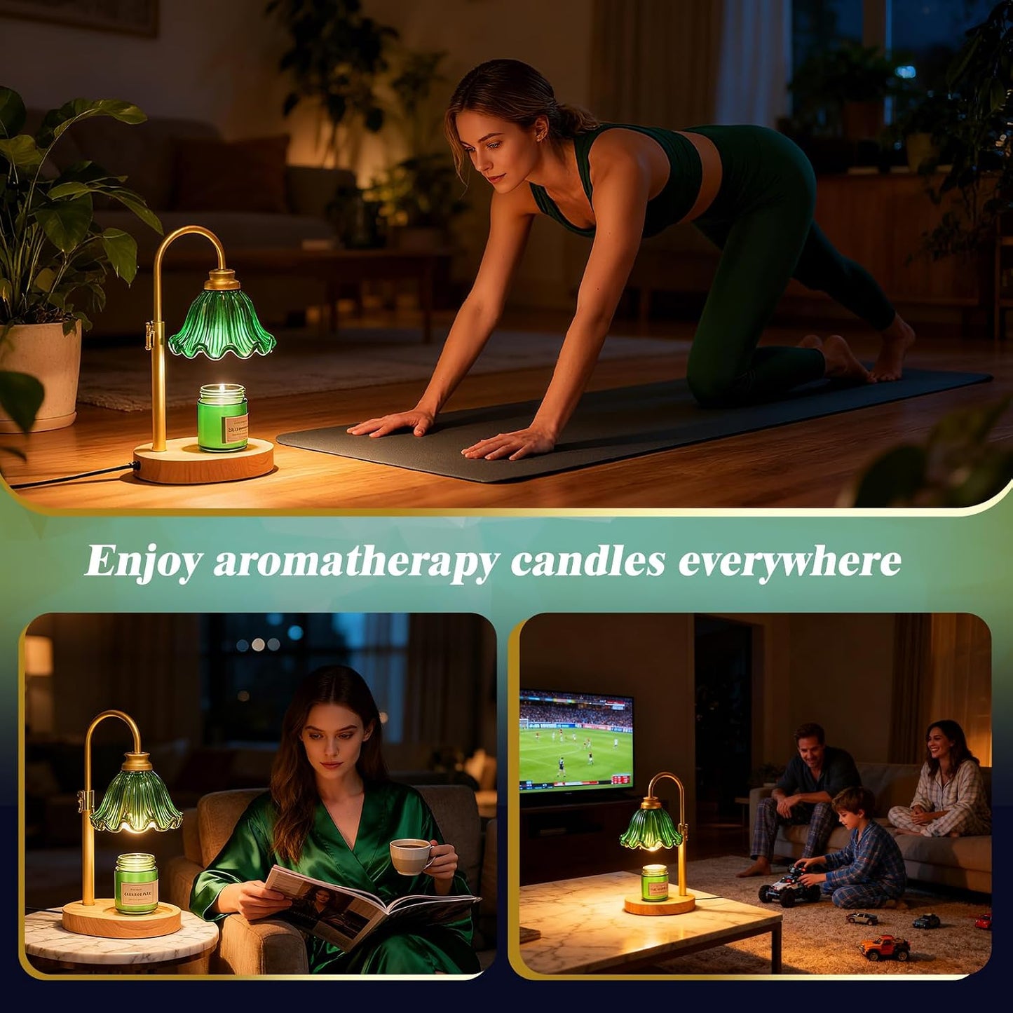 Flower Candle Warmer Lamp,Adjustable Timer & Dimmer(Green) | Adjustable height fits jars. Timer & dimmer safe melt. 2 bulbs & heat-proof base. Perfect for bedroom, office, or gifting.
