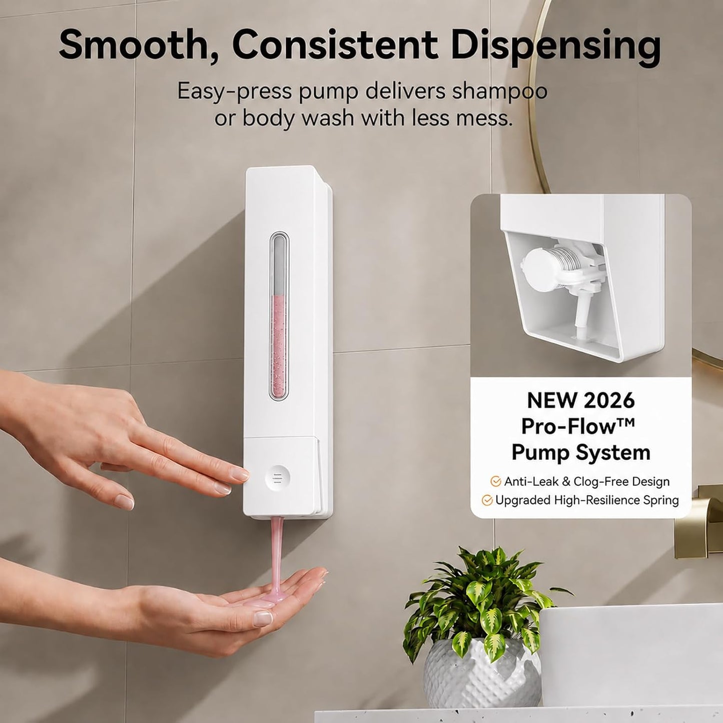 Shampoo and Conditioner Dispenser - Wall-Mounted 3-Chamber Shower Soap Dispenser, No-Drill, 1200ML Capacity, for Bathroom & Hotel