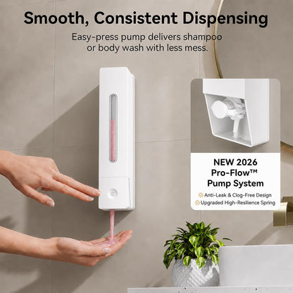 Shampoo and Conditioner Dispenser - Wall-Mounted 3-Chamber Shower Soap Dispenser, No-Drill, 1200ML Capacity, for Bathroom & Hotel