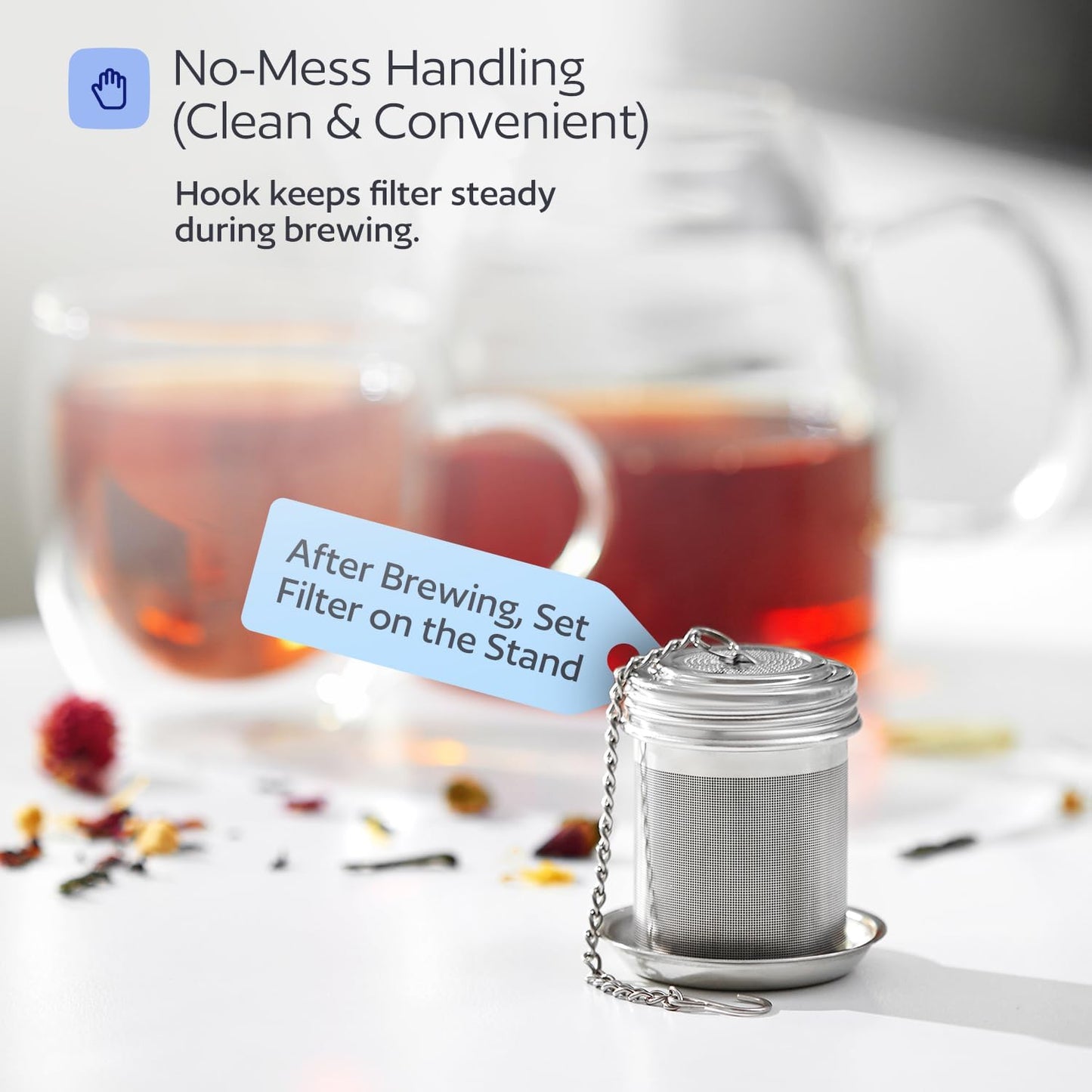 Stainless Steel Tea Infuser for Loose Leaf Tea, Small (1.5” Diameter x 2.2” Height) – Extra Fine Mesh Strainer with Chain Hook & Lid, Reusable Tea Steeper for Mugs, Cups & Teapots