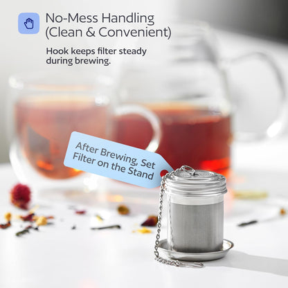 Stainless Steel Tea Infuser for Loose Leaf Tea, Small (1.5” Diameter x 2.2” Height) – Extra Fine Mesh Strainer with Chain Hook & Lid, Reusable Tea Steeper for Mugs, Cups & Teapots