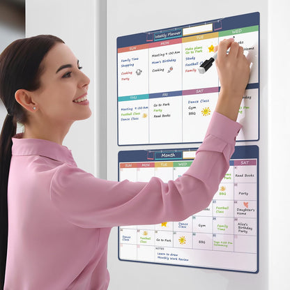 MaxGear Magnetic Dry Erase Calendar for Refrigerator 11"x14" Monthly&Weekly | Erasable Whiteboard Fridge Planner Chore Schedule to do List Magnet Board