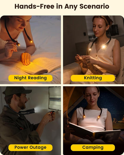 Glocusent Neck Book Light, Rechargeable Neck Lights for Crafts Reading | 1200mAh, Hands Free, 5 Colors, 5 Brightness, Lightweight, Book Lovers Gifts, Ergonomic, Bendable, Knitting, Repairing, Reader