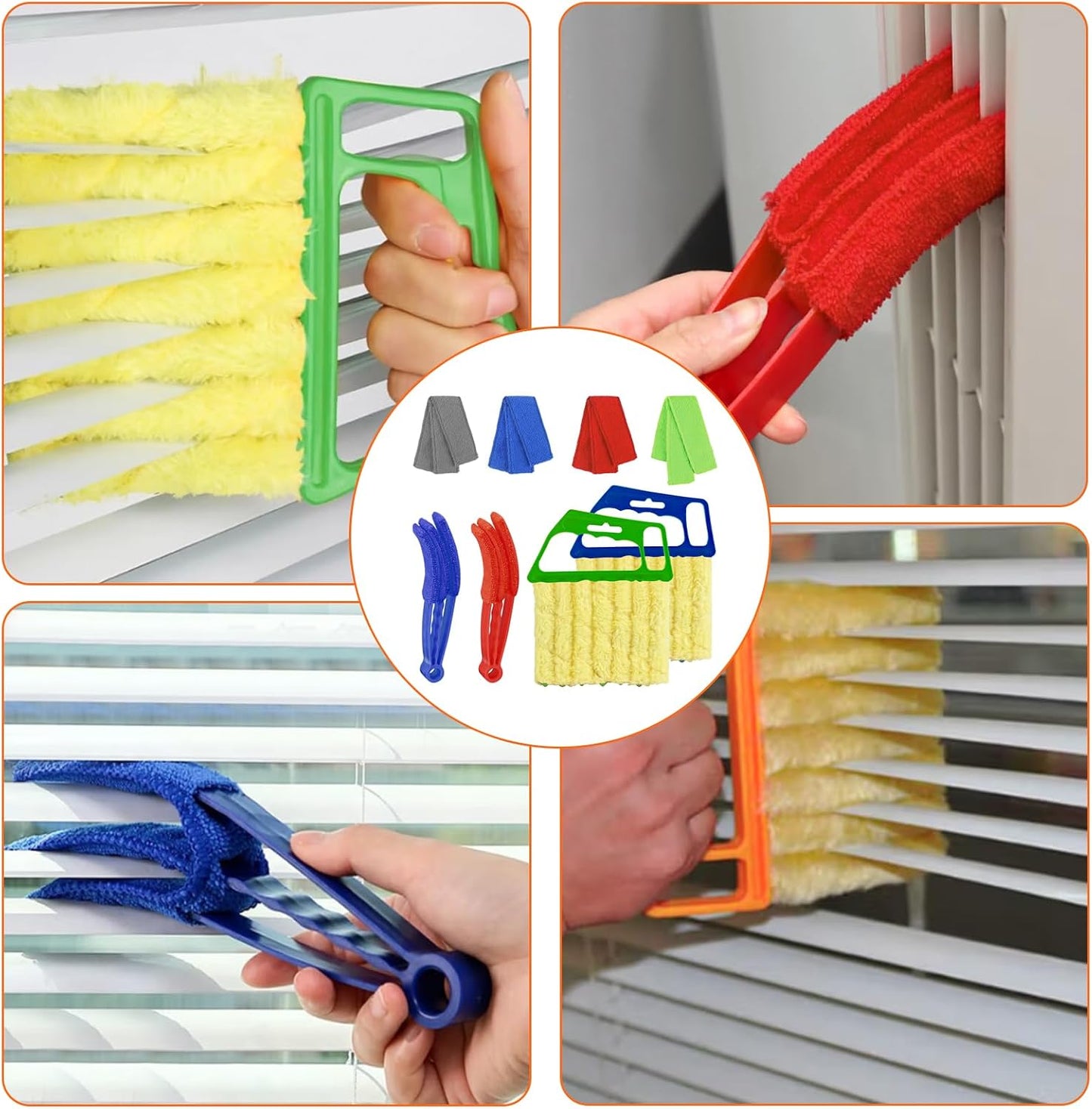 4 Pcs Window Venetian Blind Cleaner Duster Tool Set with 7 Fingers | Washable Microfiber for AC vents, Car Vents, Fans, Louvers. Reusable Design. Includes 4 Extra Cover