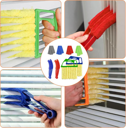 4 Pcs Window Venetian Blind Cleaner Duster Tool Set with 7 Fingers | Washable Microfiber for AC vents, Car Vents, Fans, Louvers. Reusable Design. Includes 4 Extra Cover